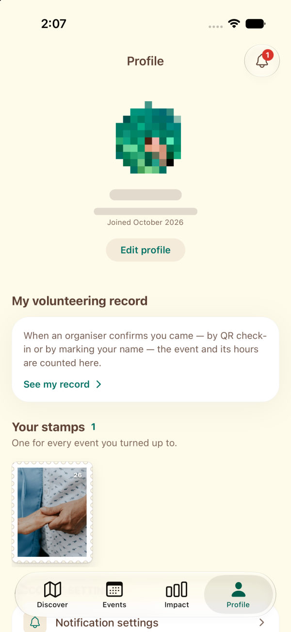 The Profile screen, with the Edit profile button